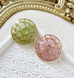 5pcs 20mm Shiny gold pink green clear glazed flower  round clothing shank button - Picture 1 of 6