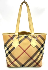 Auth Burberry PVC Nova check Pattern beige/Ivory /Back Tote bag NS071179 - Picture 1 of 22