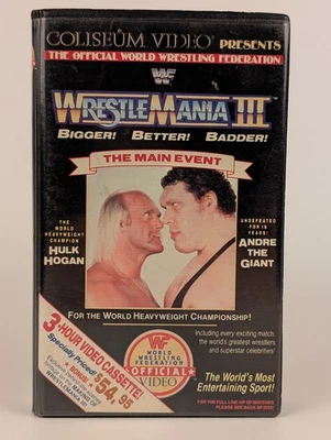WWF Wrestlemania 3 VHS Coliseu fita de vídeo concha Hulk Hogan Andre Giant 1987 - Imagem 1 de 4