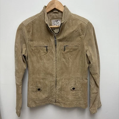Ruff Hewn Genuine Leather Suede Jacket Tan Full Zip size Medium lined - Image 1 of 3