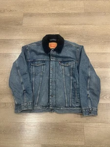 Levi's Type III 3 Navy Sherpa Lined Denim Trucker Jacket Blue 16365 Herren XL - Bild 1 von 7