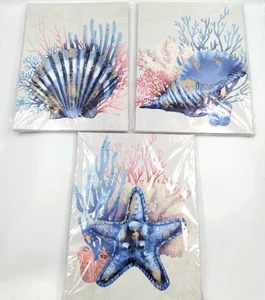 3 Piece Pool Room / Bathroom Wall Décor Starfish & Shells 12"x16" Each, Wall Art - Picture 1 of 5