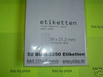 3250 Etiketten 38x21,2mm - 50 A4-Bögen Laser/Tinte/Copy selbstklebend 70g/m² - Bild 1 von 1