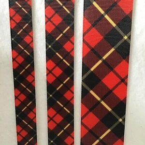 Red Black Gold diagonal Plaid Grosgrain ribbon BTY 5/8" 7/8" 1.5"  - Picture 1 of 4
