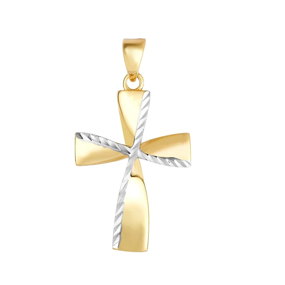 Colgante Cruz Elegante Oro Amarillo y Blanco 14K Corte Diamante, 13x20 mm Foto 1 de 1