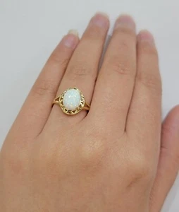 10k Gold Women Ring Opal Color Stone Ladies Band REAL 10KT Sizable Brand New - Picture 1 of 7