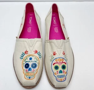 Toms Natural Day Of The Dead Size 8.5 New Alpargata Leather Wrap Womens Flats - Picture 1 of 6