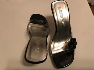Fashion Bug Slide Sandal Clear Black Flower High Heel 6 1/2 Strapless NIB  - Picture 1 of 6