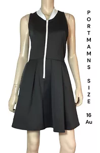 🌻PORTMANS SIZE 16 BLACK PLEATED FIT & FLARE FRONT ZIP POCKETED DRESS NWOT - Picture 1 of 11