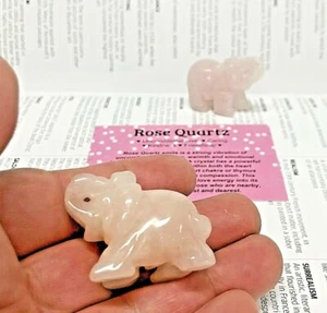 Rose Quartz Elephant Hand Carved Ornament Healing Chakra + card - Picture 1 of 6