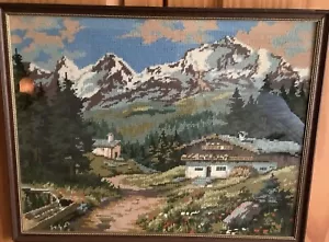 Fertig gerahmter Kreuzstich Natur Berge Schottland Castlegait Galerie Vintage - Bild 1 von 11