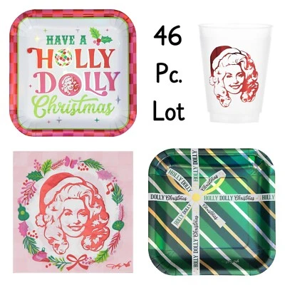 (46pc) Holly Dolly Parton Christmas 24 Paper Plates, 16 Napkins, 6 Plastic Cups - Image 1 of 4