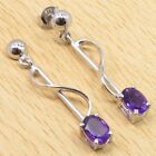Rare Quality AMETHYST Earrings 1.3" 925 Pure Silver Rhodium Plated Bride Jewelry