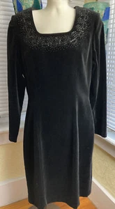 Vtg 80s 90s Laura Ashley Black Velvet Beaded Whimsigoth Dress US 10 UK 12 - Picture 1 of 14