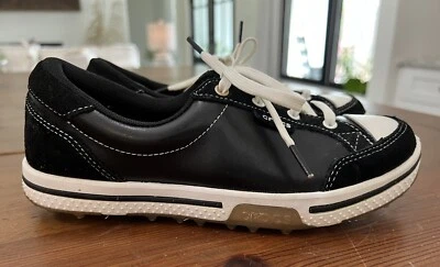 crocs 女式 Karlson 高尔夫黑色/白色皮革 5 码 穿过一次  — 第 1/4 张图片