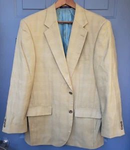Alan Flusser Men's Plaid Blazer Suit Jacket Wool Bamboo Blend Beige Size 42 R - Picture 1 of 7