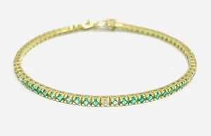 Bracciale tennis Astralia smeraldi 3.35 ct e diamanti 0.25 ct in oro giallo 18 k - Foto 1 di 12