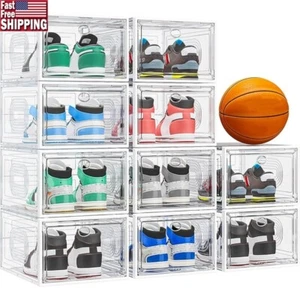 Stackable Shoe Organizer 10 Pack Magnetic Door Clear Storage Box Durable Utility - Picture 1 of 5