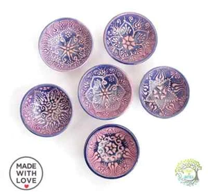 6 pieces Small & Big Ceramic Bowls Set Traditional Embossed Hand Painted Art - Picture 1 of 19