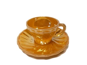 VTG Anchor Hocking Fire King Oven Proof Orange Carnival Glass Tea Cup & Saucer - Picture 1 of 8