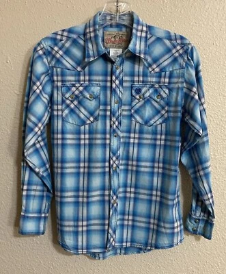 Wrangler Rodeo Pearl Snap Button Shirt L 10-12 Plaid Western Pocket 100% Cotton - Image 1 of 4