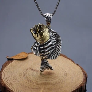 925 Sterling Silver Piranha Fish Skeleton Skull Necklace Pendant Gothic Charm - Picture 1 of 4