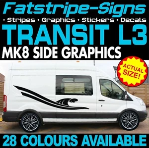 para adaptarse a FORD TRANSIT MK8 L3 LWB PEGATINAS GRÁFICAS RAYAS CALCOMANÍAS CÁMPER FURGONETA ST - Imagen 1 de 2