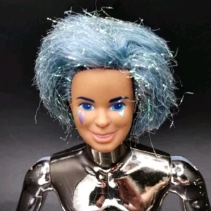 Vtg Mattel Tom Comet Shimmeron Doll Metallic Body Blue Tinsel Hair 1986 - Picture 1 of 17