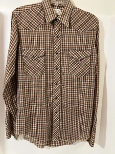 Vintage Wrangler permanent press long tails made in USA long sleeve pearl snap. - Picture 1 of 21