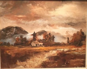 Original Mid Century Impressionismus signiert Ölgemälde ländliches Bergtal - Bild 1 von 9
