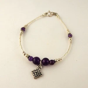 Sterling Silver Celtic Knot bracelet with Genuine Amethyst beads, Irish, Chakra - Picture 1 of 4