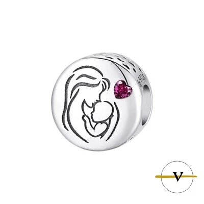 CHARM DONNA ARGENTO 925 E ZIRCONE VIOLA MAMMA MATERNITA - ViP modello PANDORA - Immagine 1 di 4