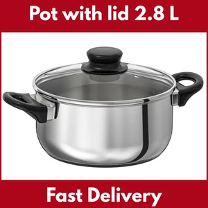 IKEA Large Cooking Pot with Glass Lid Aluminum Stock Pot Saucepan 2.8 L - Picture 1 of 3