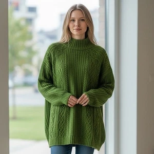 Neu ohne Etikett J.Jill Grobstrickpullover mit Zopfmuster Samt in sattem Moos-/Apfelgrün - Bild 1 von 8