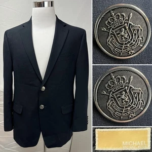 Michael Kors Men's 42S Navy Blue Silver 2 Button Wool Blend Blazer Jacket Coat - Picture 1 of 6