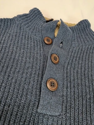 G.H. Bass & Co Pullover Sweater Mens Small Navy 1/4 Button Mock Neck Fur Trim - Image 1 of 3