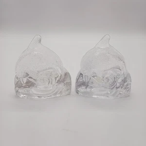 Vintage PartyLite Teelicht Delfin Kerzenhalter Glas 4" Maritim Dekor 2er Set - Bild 1 von 11