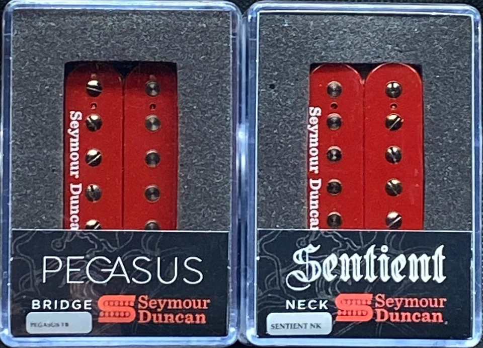 Seymour Duncan Pegasus Bridge Trembucker & Sentient Neck Set - Red w/Silver Logo - Image 1 of 1