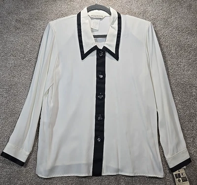 Blusa Melrose Petites Vintage Anos 80 Secretaria de Negócios Feita nos EUA Acabamento em Fita Tamanho 10 - Imagem 1 de 4