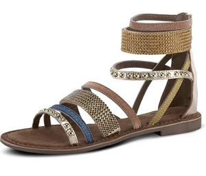 Azura by Spring Step Sandals Belalia Flat Roman Green Strappy Embellished 8 - Picture 1 of 7