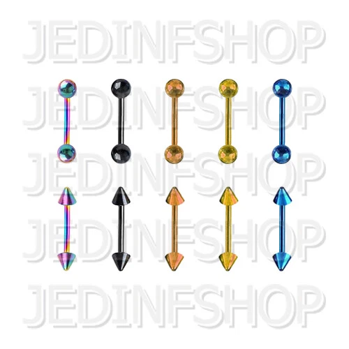 Barra de barra recta | 1,6 mm (14 g) - 12 mm | titanio anodizado - bolas picos Foto 1 de 1