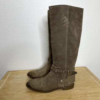 Botas Nine West Talla 6.5 Cuero Marrón Altas Montar Tachonadas Cremallera Lateral Western Foto 1 de 4