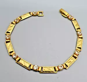 Vintage Gold Tone Art Deco Style Bracelet Rhinestone Elegant Geometric Link - Picture 1 of 13