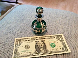 Vintage smaragdgrünes Glas/Sterlingsilber Überfang Parfüm Flakon & Stopfen - Bild 1 von 10