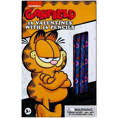 16x Garfield Valentine Exchange Cards w/ Pencils Multi-Colored Nickelodeon - Image 1 of 4