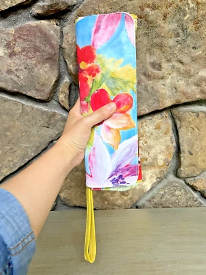 Maurizio Taiuti Tropical Floral Italian Leather Clutch Wrist Bag 12" Long - Image 1 of 4