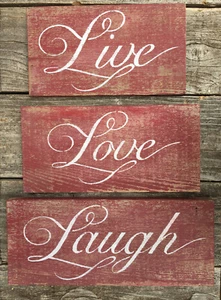 LIVE LOVE LAUGH Sign Farmhouse Beach Cabin Decor Rustic Wood 3 pc Set Handmade - Picture 1 of 6