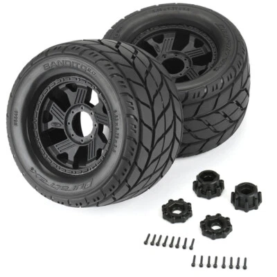 NEW Duratrax 1/8 Bandito 2.0 F/R Tires Mounted with 3.8" Black Wheels (2) - Image 1 of 4