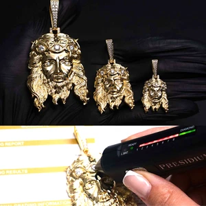 Moissanite Jesus Piece Head Pendant 14K Gold Plated Solid 925 Sterling Silver - Picture 1 of 8