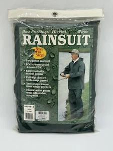 NEW Bass Pro Shops Hooded Rainsuit 2 piece 18mm PVC 100% Waterproof Green 2XL - Picture 1 of 3